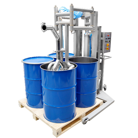 Front view of our Drum Unloading Quattro System for 4 drums